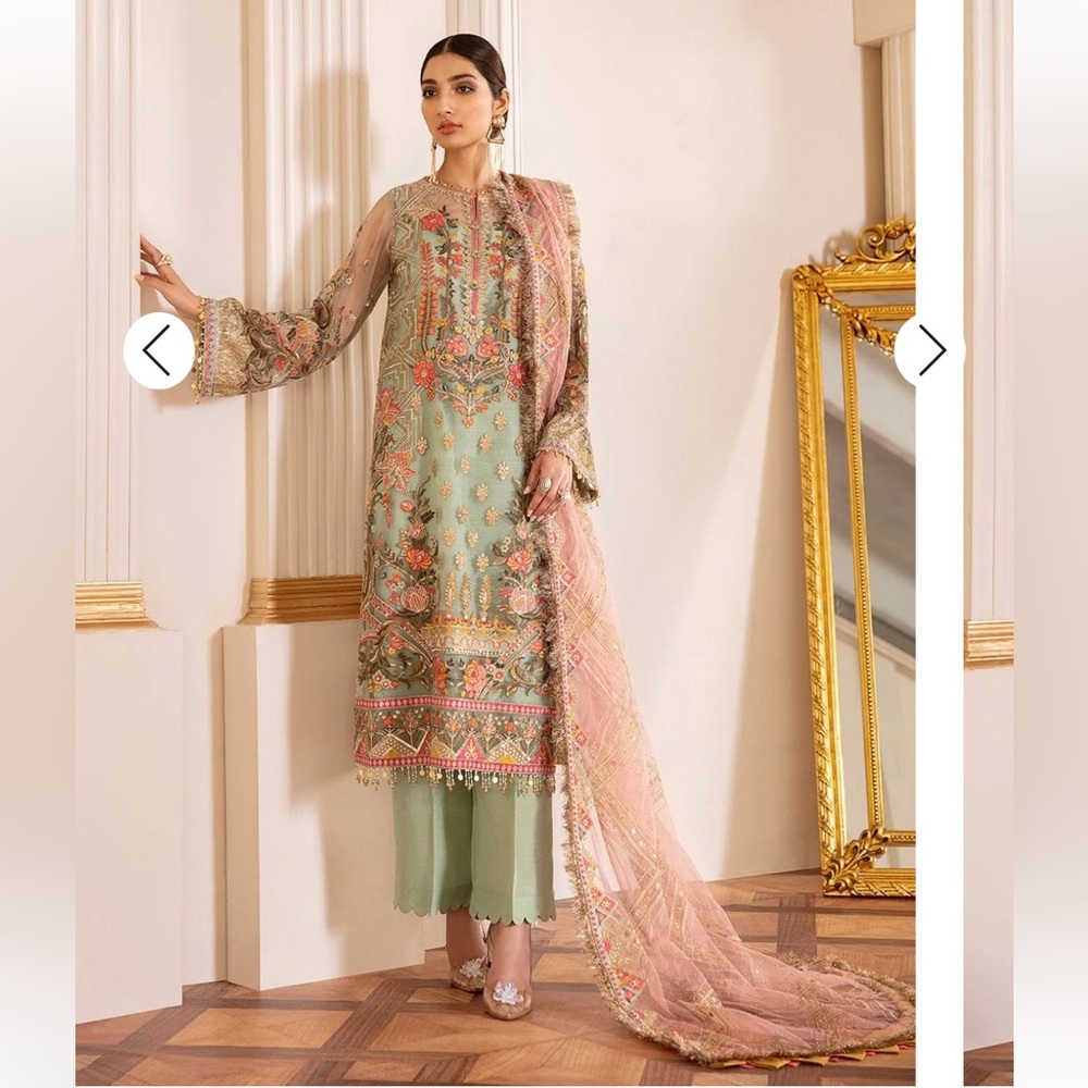 Baroque Embroidered Mint & Pink suit with Dupatta - OPEN TO ALL OFFERS